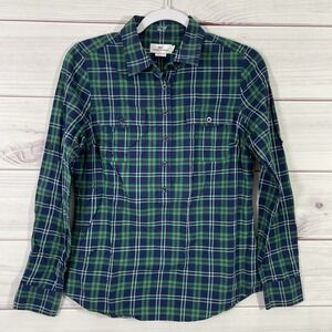 Vineyard Vines Popover Shirt Plaid Womens Size 2 Green Blue Casual